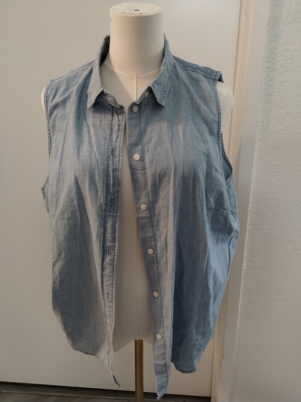 J. Crew Light Blue Sleeveless Chambray Button-Down Shirt